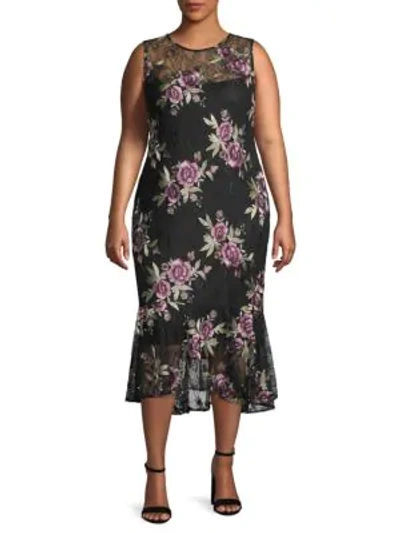 Shop Calvin Klein Plus Floral Lace Midi Dress In Black Rose