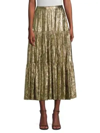 Shop Michael Kors Tiered Midi Skirt In Gold