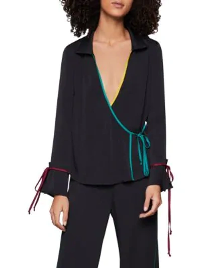 Shop Bcbgeneration Long-sleeve Wrap Top In Black