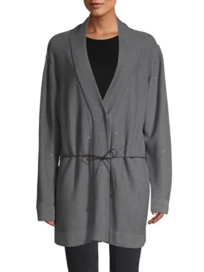 Shop Fabiana Filippi Belted Cotton-blend Cardigan In Dark Grey