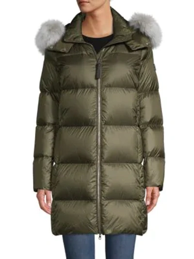 Shop Derek Lam 10 Crosby Fox Fur-trim Down Puffer In Olive