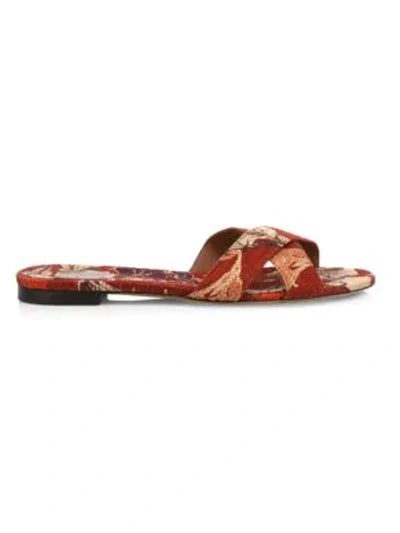 Shop Tabitha Simmons X Johanna Ortiz Lassie Floral-print Raffia Sandals In Red