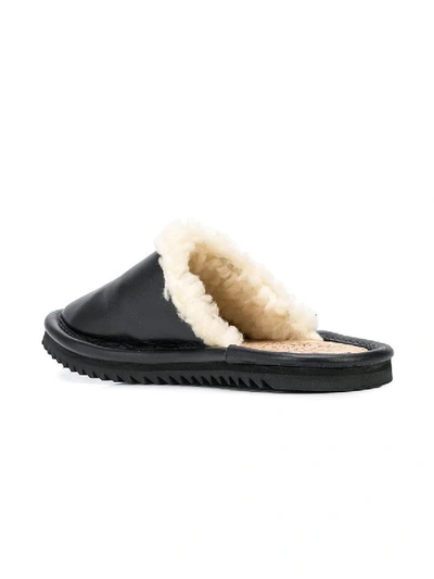 Shop Julien David Black Leather Slippers