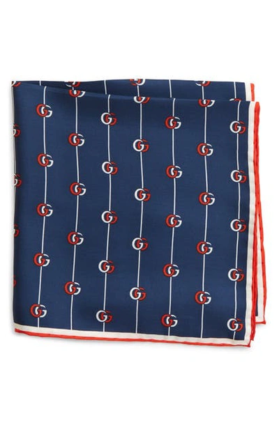 Shop Gucci Gg Print Silk Pocket Square In Dark Blue