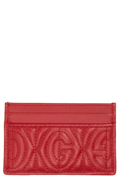 Shop Gucci Gg Rhombus Quilted Leather Card Case In Red