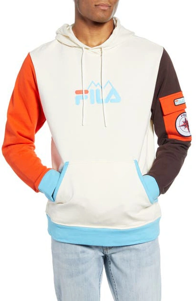 Shop Fila Colorblock Hoodie In Gardenia/ Tangerine Tango