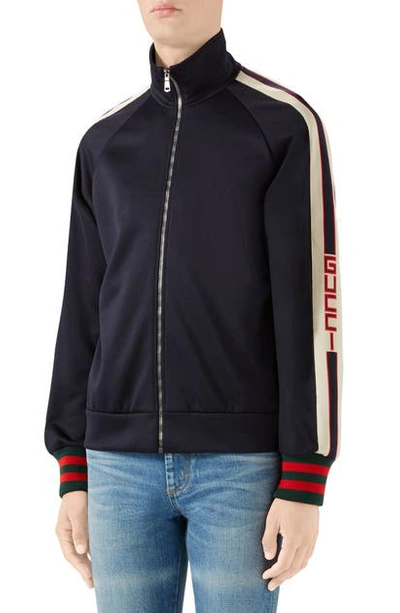 Shop Gucci Logo Tape Technical Jersey Track Jacket In Black