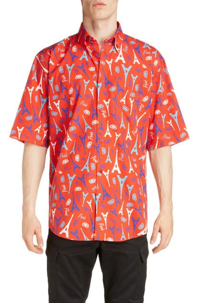 Shop Balenciaga Eiffel Tower Button-down Shirt In Red