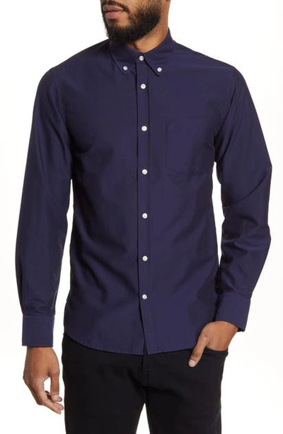 Shop Officine Generale Antime Slim Fit Solid Oxford Button-down Shirt In Navy