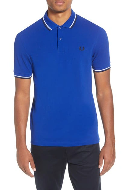 Shop Fred Perry Twin Tipped Extra Slim Fit Pique Polo In Bright Regal