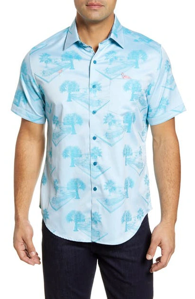 Shop Robert Graham Pool Party Short Sleeve Button-up Shirt In Aqua