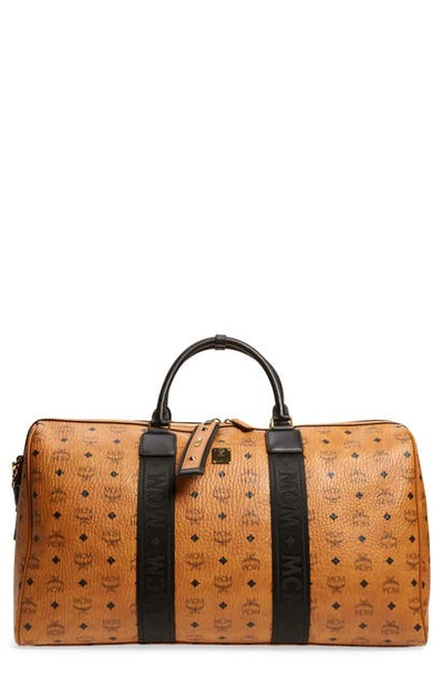 Shop Mcm Traveler Visetos Duffel Bag In Cognac