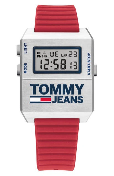 Shop Tommy Jeans Digital Rubber Strap Watch, 32.5mm X 42mm