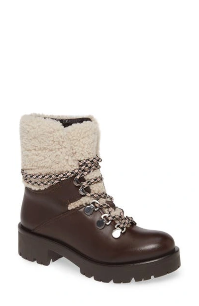 Shop Aquatalia Jamie Genuine Shearling Trim Weatherproof Hiking Boot In Coffee/ Natural