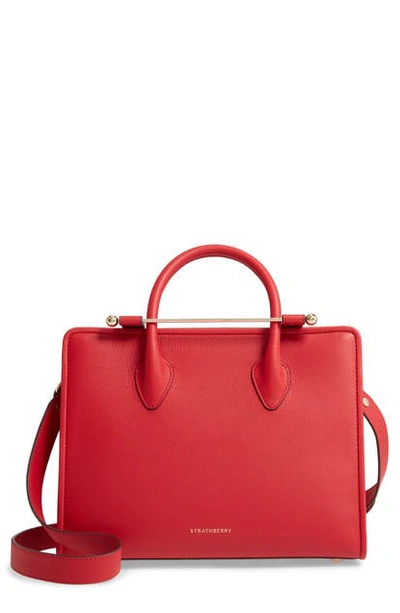 Shop Strathberry Midi Calfskin Leather Tote In Ruby