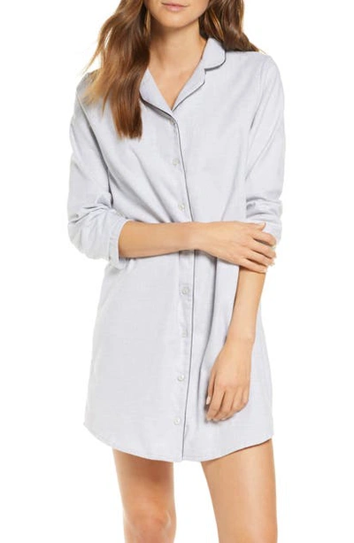Shop Hanro Edda Long Sleeve Flannel Nightshirt In Grey