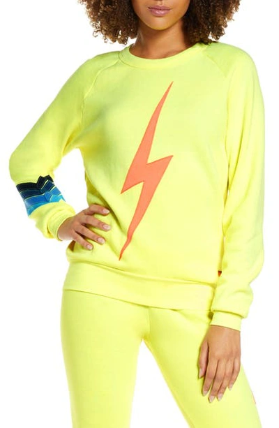 Shop Aviator Nation Bolt Stitch Crewneck Sweatshirt In Neon Yellow