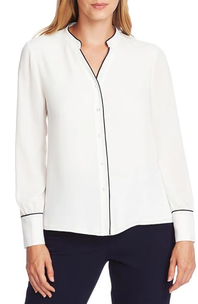 Shop Vince Camuto Piped Button Up Blouse In Pearl Ivory