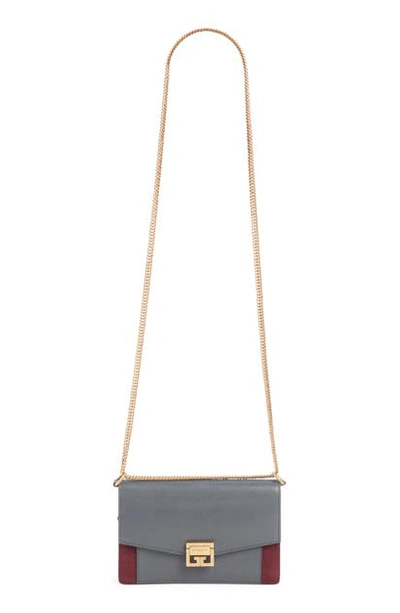 Shop Givenchy Gv3 Leather Wallet On A Chain In Storm Grey/ Aubergine
