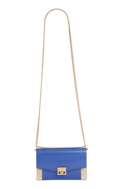 Shop Givenchy Gv3 Leather Wallet On A Chain In Blue/ Beige