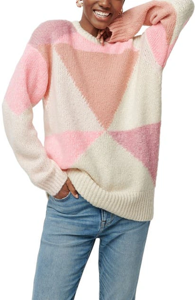 Shop Jcrew Colorblock Oversize Crewneck Sweater In Natural Guava Peony