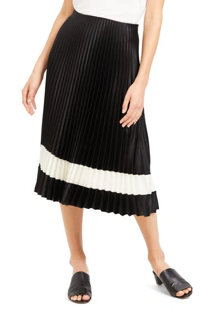 Shop Theory Pleated Midi Skirt In Black/ Ivory