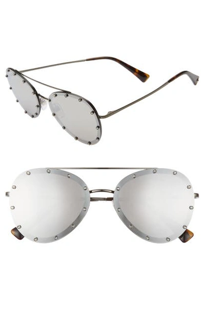 Shop Valentino 58mm Metal Aviator Sunglasses - Silver/ Silver Mirror