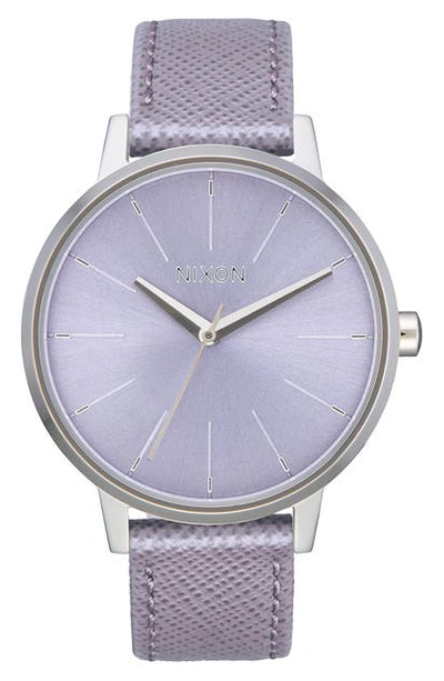 Shop Nixon The Kensington Leather Strap Watch, 37mm In Lavender/ Silver