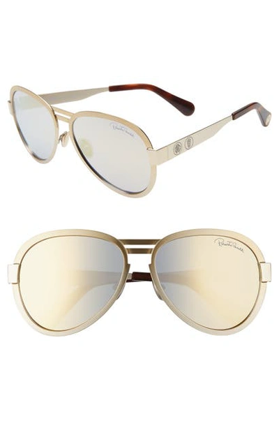 Shop Roberto Cavalli 59mm Mirrored Aviator Sunglasses In Endura Gold/ Smoke Mirror