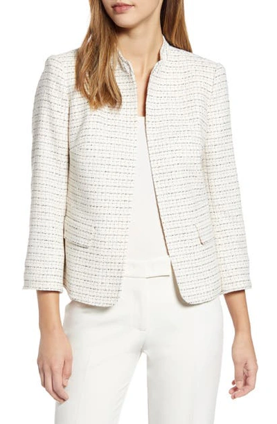 Shop Anne Klein Tweed Mandarin Collar Jacket In Anne White Combo