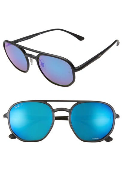 Shop Ray Ban 53mm Chromance Polarized Aviator Sunglasses In Black/ Green Mir Blu Polar