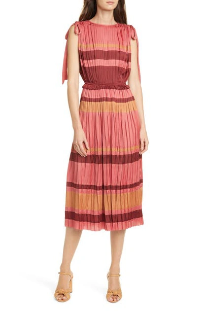 Shop Ulla Johnson Alessa Stripe Midi Dress In Cerise