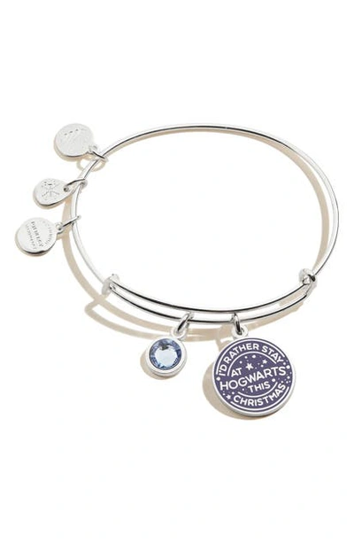 Shop Alex And Ani Harry Potter I'd Rather Stay At Hogwarts This Christmas Adjustable Wire Bangle In Shiny Silver