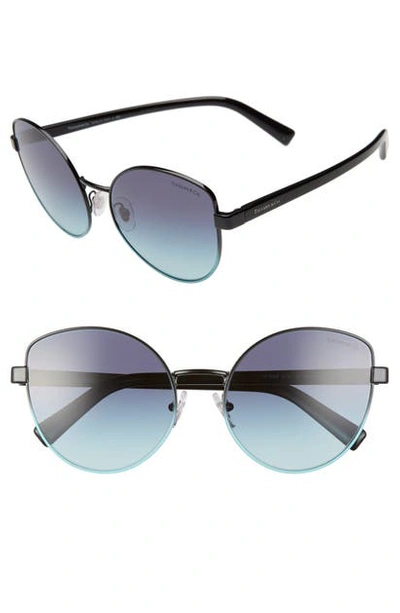 Shop Tiffany & Co 56mm Cat Eye Sunglasses In Black Blue/ Blue Gradient