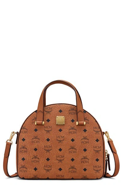 Shop Mcm Essential Visetos Medium Tote In Cognac