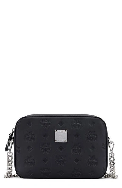 Shop Mcm Klara Monogram Embossed Leather Camera Bag In Black