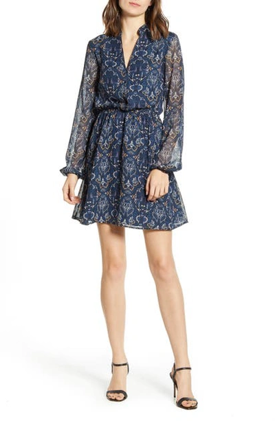 Shop Cupcakes And Cashmere The Rocky Paisley Chiffon Long Sleeve Minidress In Blue Depths