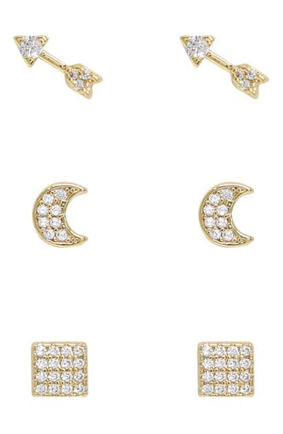 Shop Ettika Dreamer 3-pair Set Of Crystal Stud Earrings In Gold