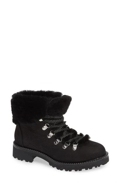 Nordic Genuine Shearling Cuff Winter Boot In Black Leather