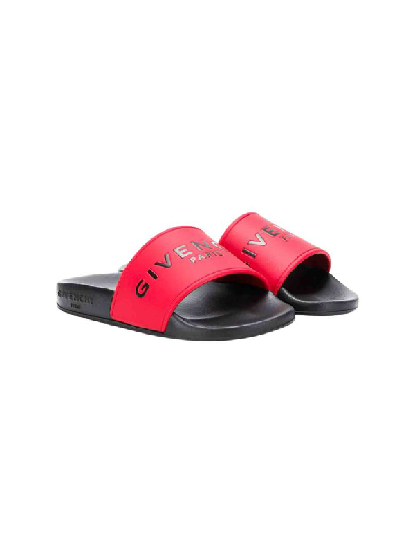 Logo Rubber Slide Sandals In Red 