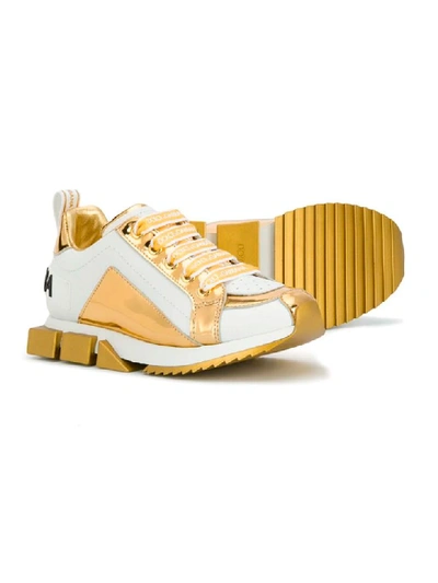 Shop Dolce & Gabbana White And Gold Baby Sneakers Dolce E Gabbana Kids In Bianco/oro