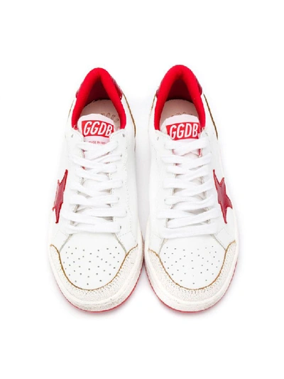 Shop Golden Goose Sneakers Bianche Super Star In Pelle In Bianco/rosso