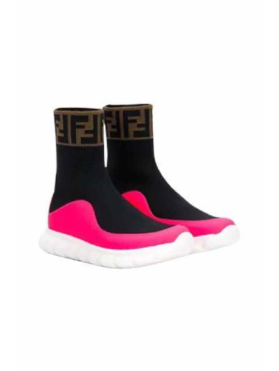 Shop Fendi Sock Sneaker In Nero/rosa