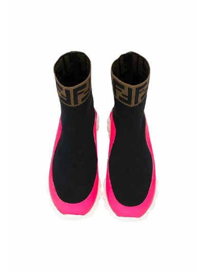 Shop Fendi Sock Sneaker In Nero/rosa