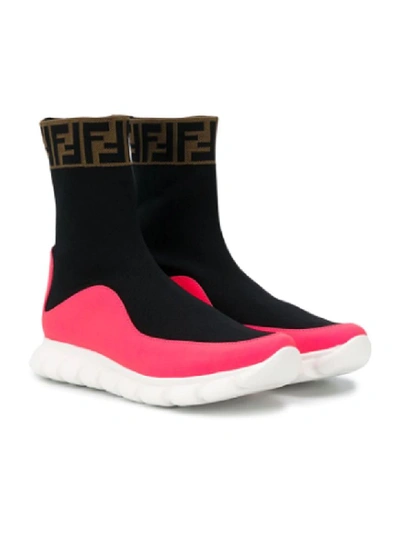 Shop Fendi Black And Pink Socks Sneakers In Rosa