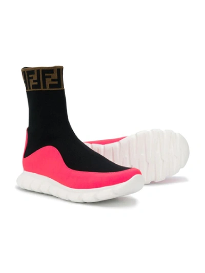 Shop Fendi Black And Pink Socks Sneakers In Rosa