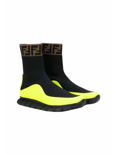 Shop Fendi Sock Sneaker In Nero/giallo Fluo