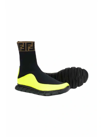 Shop Fendi Sock Sneaker In Nero/giallo Fluo