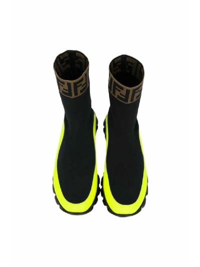 Shop Fendi Sock Sneaker In Nero/giallo Fluo