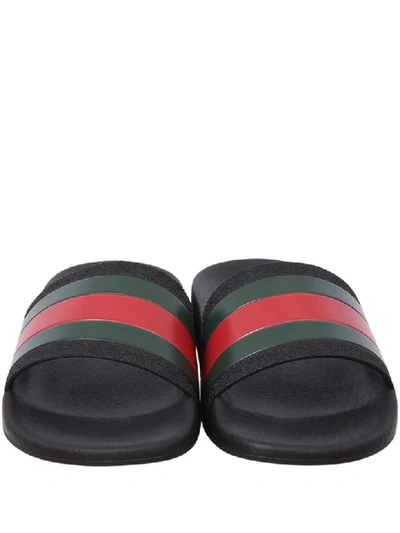 Shop Gucci Black Sandals With Web Detail